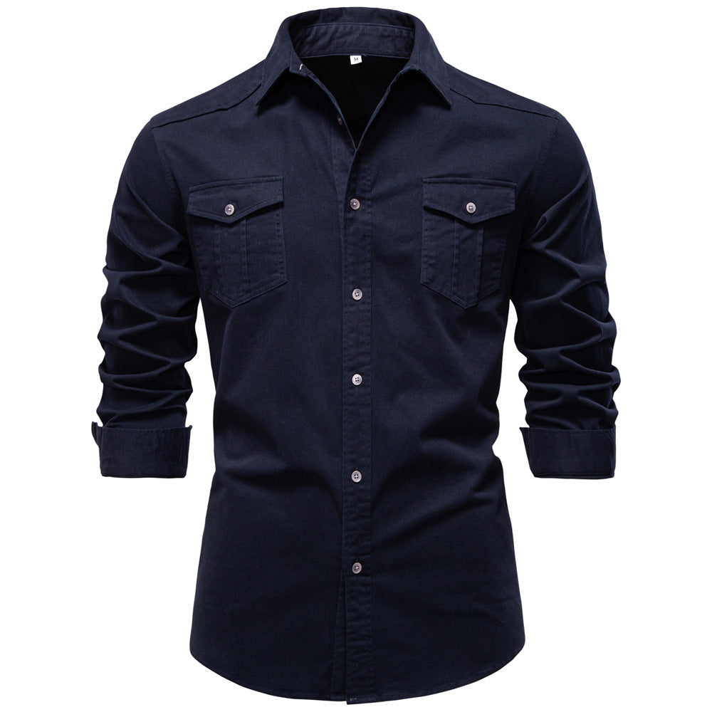 Men's Utility Shirt with Two Button Chest Pockets and Classic Collar