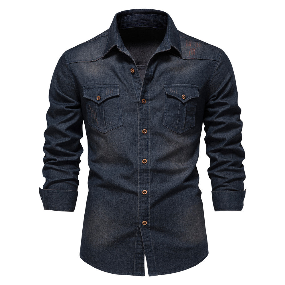 Men's Western Style Shirt with Flap Chest Pockets and Classic Collar