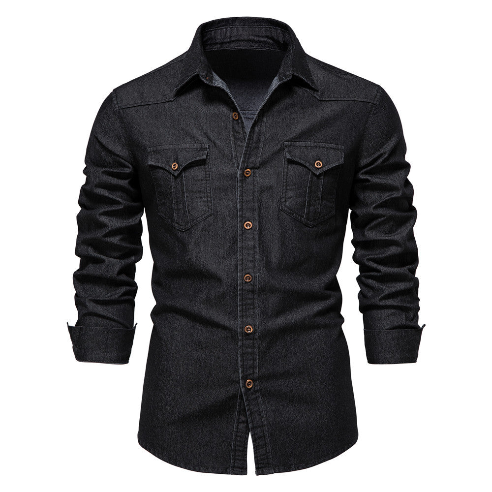 Men's Western Style Shirt with Flap Chest Pockets and Classic Collar