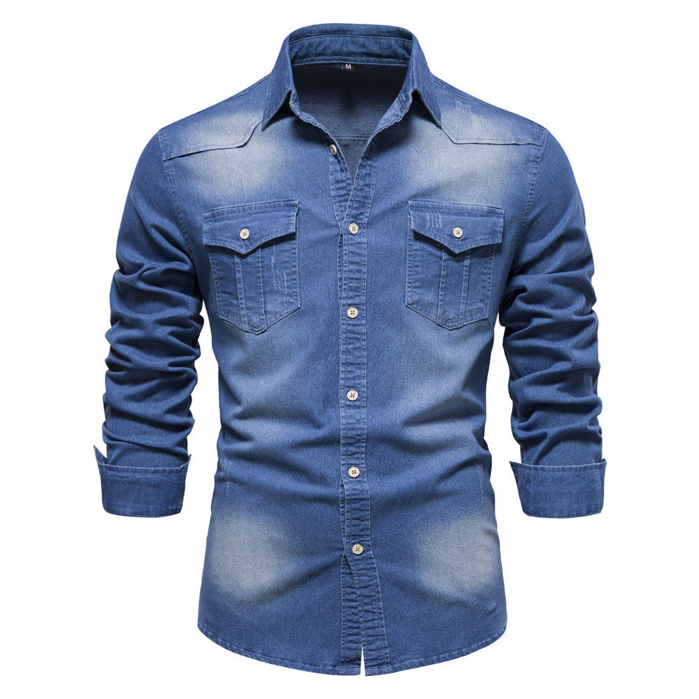 Men's Western Style Shirt with Flap Chest Pockets and Classic Collar