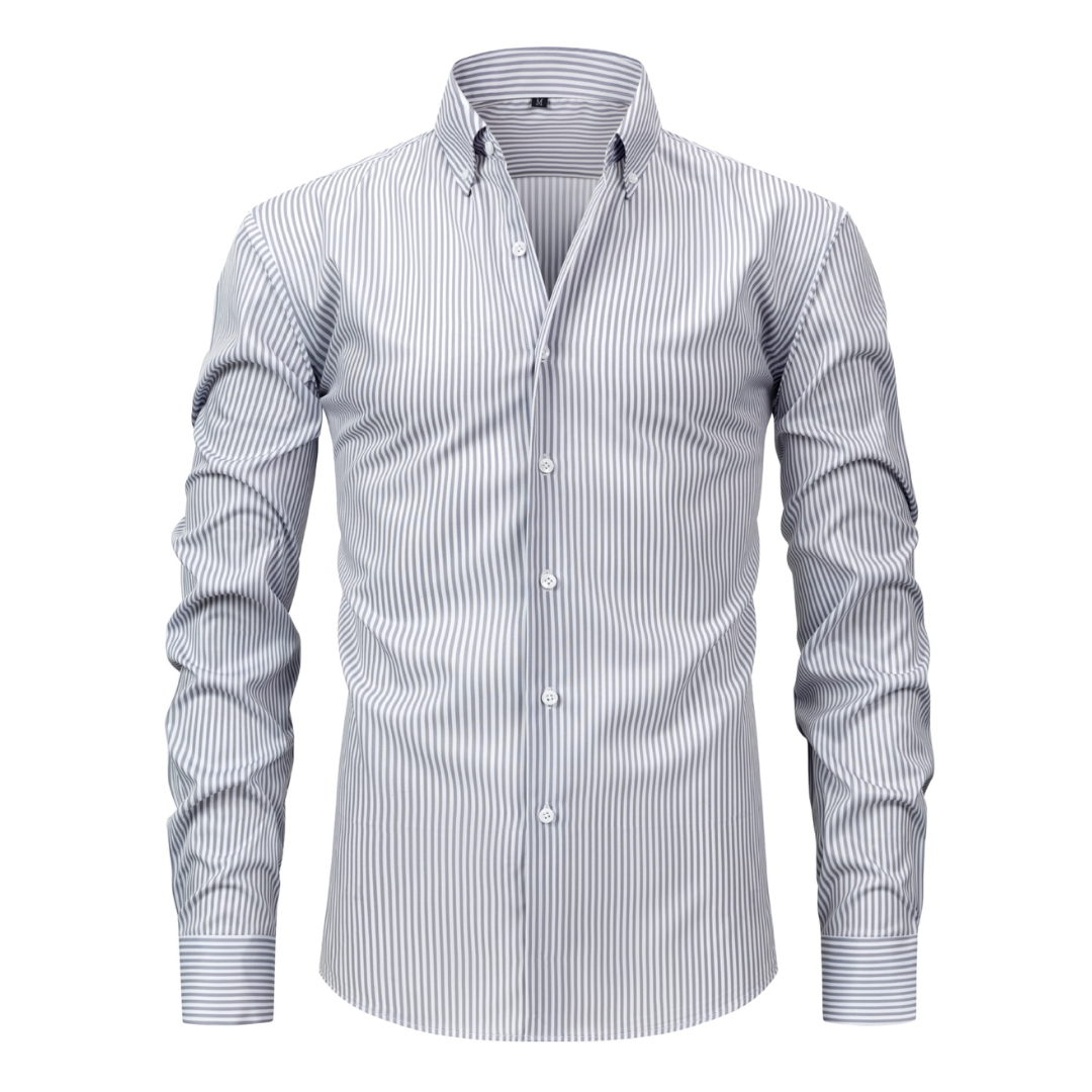 Men's Striped Long Sleeve Shirt with Pointed Collar and Button Cuffs