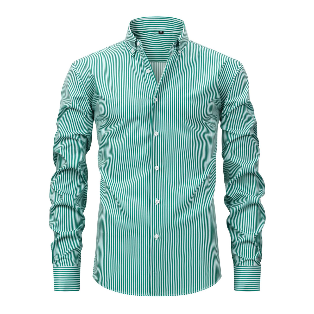 Men's Striped Long Sleeve Shirt with Pointed Collar and Button Cuffs