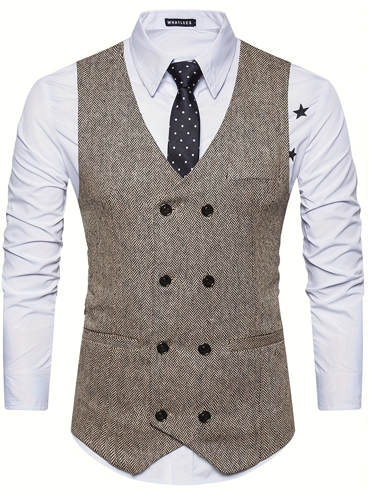 Men's Double Breasted Waistcoat V Neck Textured Button Front