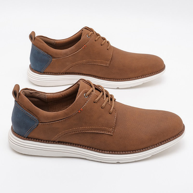 Men's Casual Derby Shoes Lace-Up with Light Sole and Contrast Heel Detail