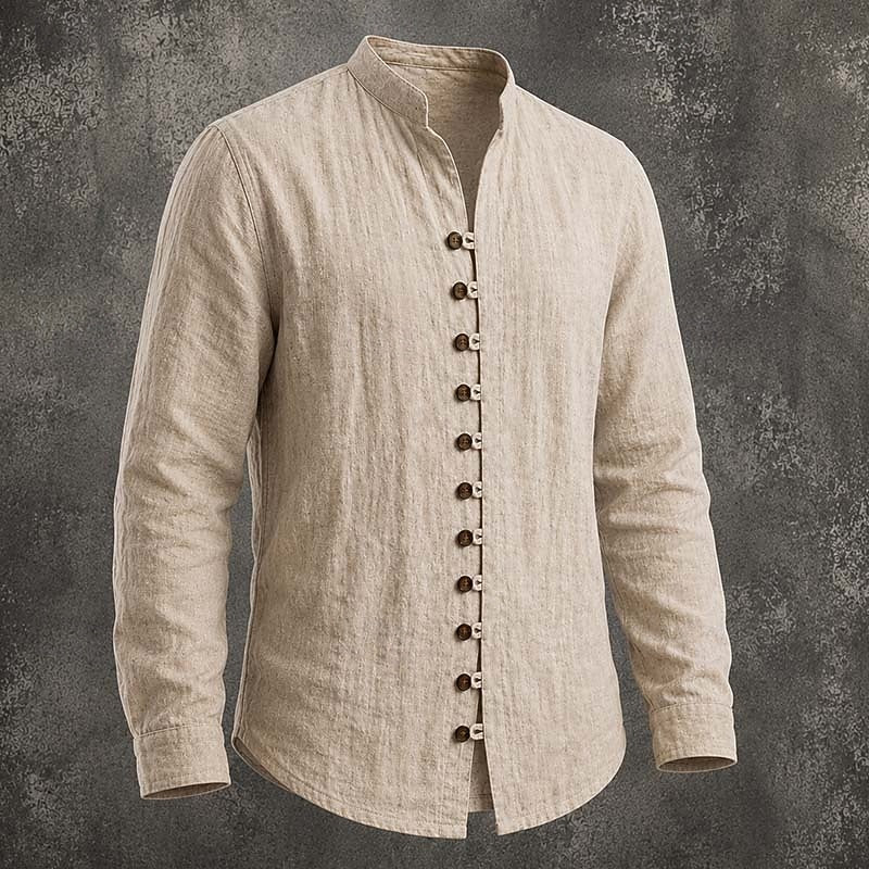 Men's Band-Collar Button-Front Casual Shirt original product view 1