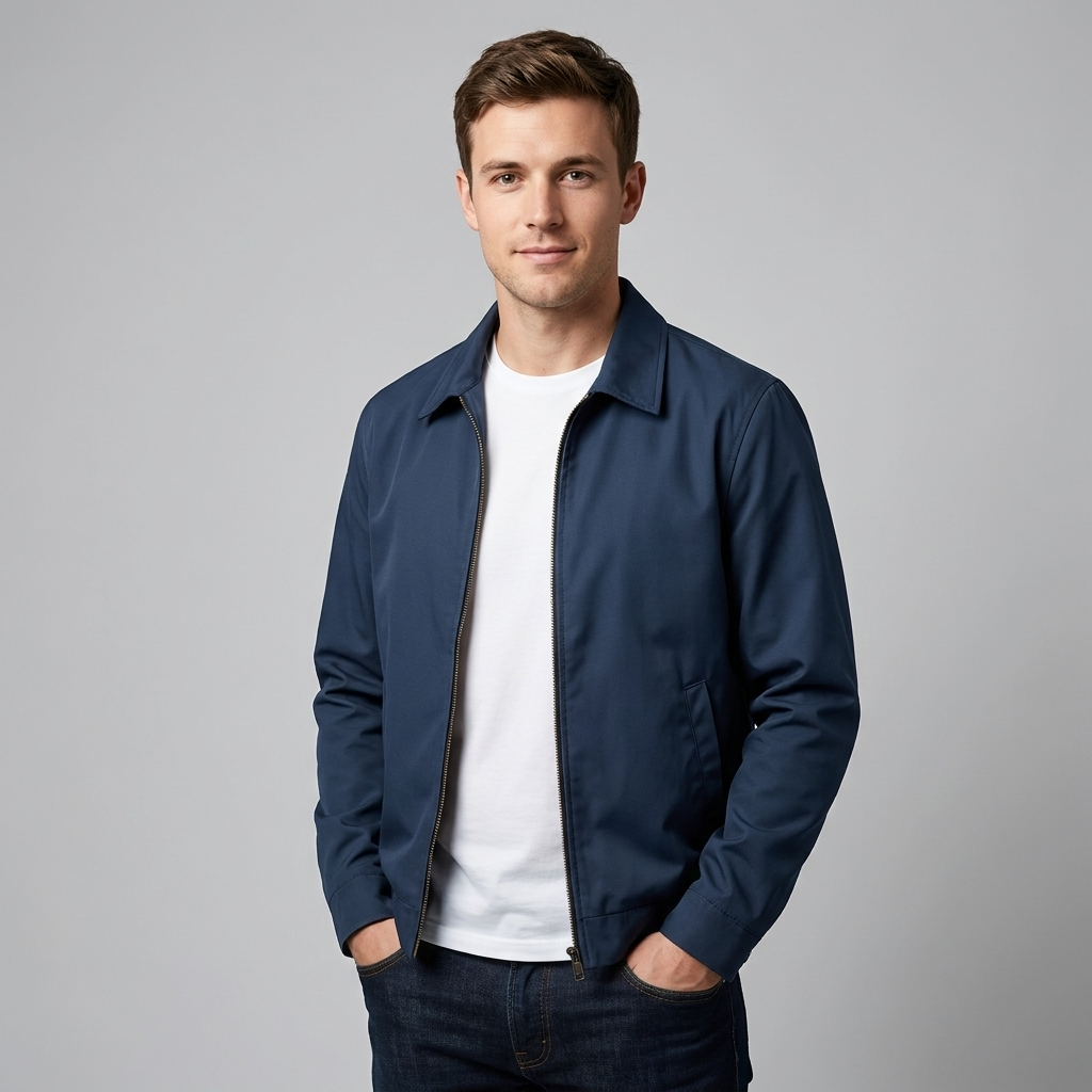 Jacket Harrington Zip Up Point Collar Checked Lining
