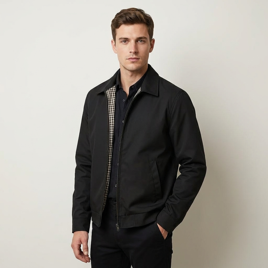 Jacket Harrington Zip Up Point Collar Checked Lining