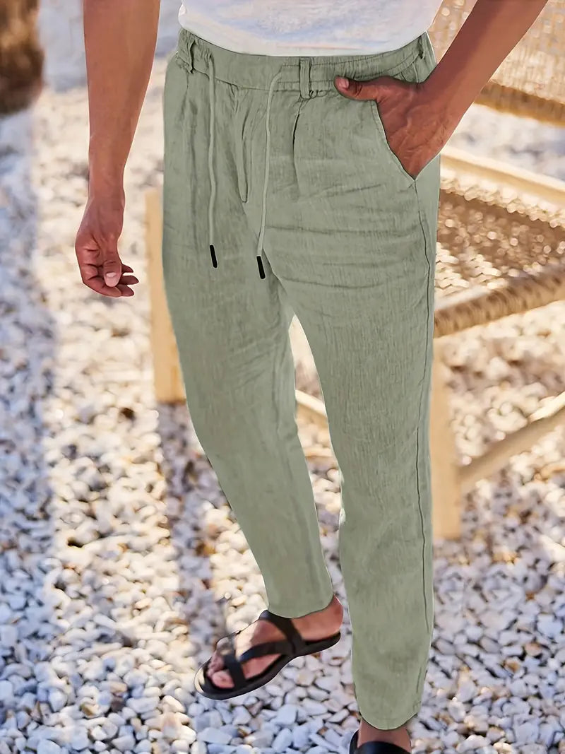 Trousers Linen Straight Fit Elasticated Drawstring Waist