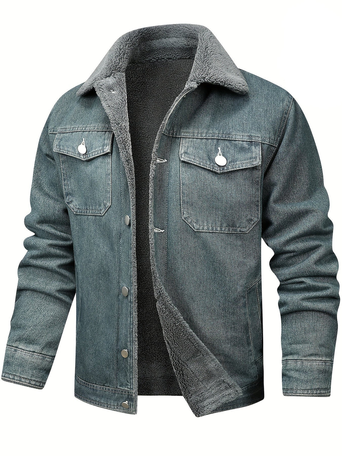 Men's Cotton Trucker Jacket Contrast Collar Button Front with Chest Pocket