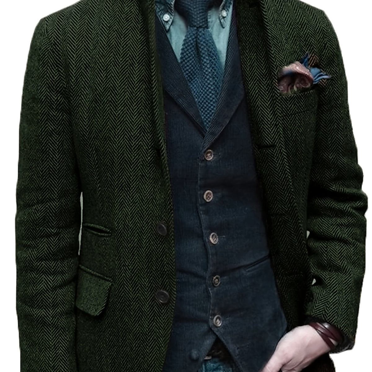 Men's Tweed-Look Blazer Notch Lapel Vintage Style Slight Stretch