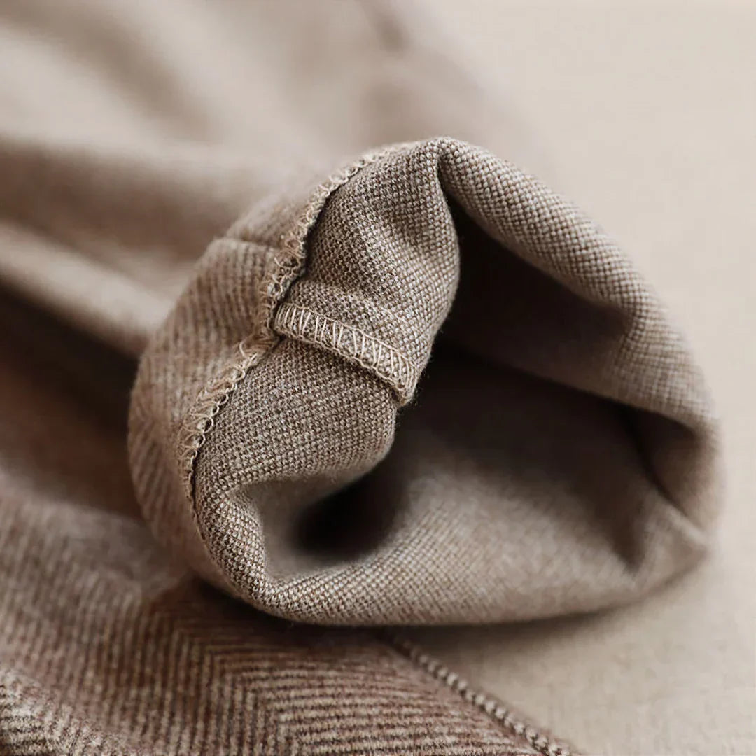 Trousers Herringbone Tapered Mid Rise Button Closure