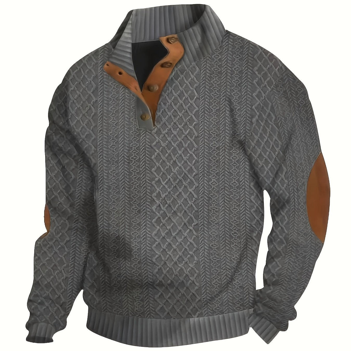 Men's Stand-Collar Button-Neck Textured Jumper photo 4