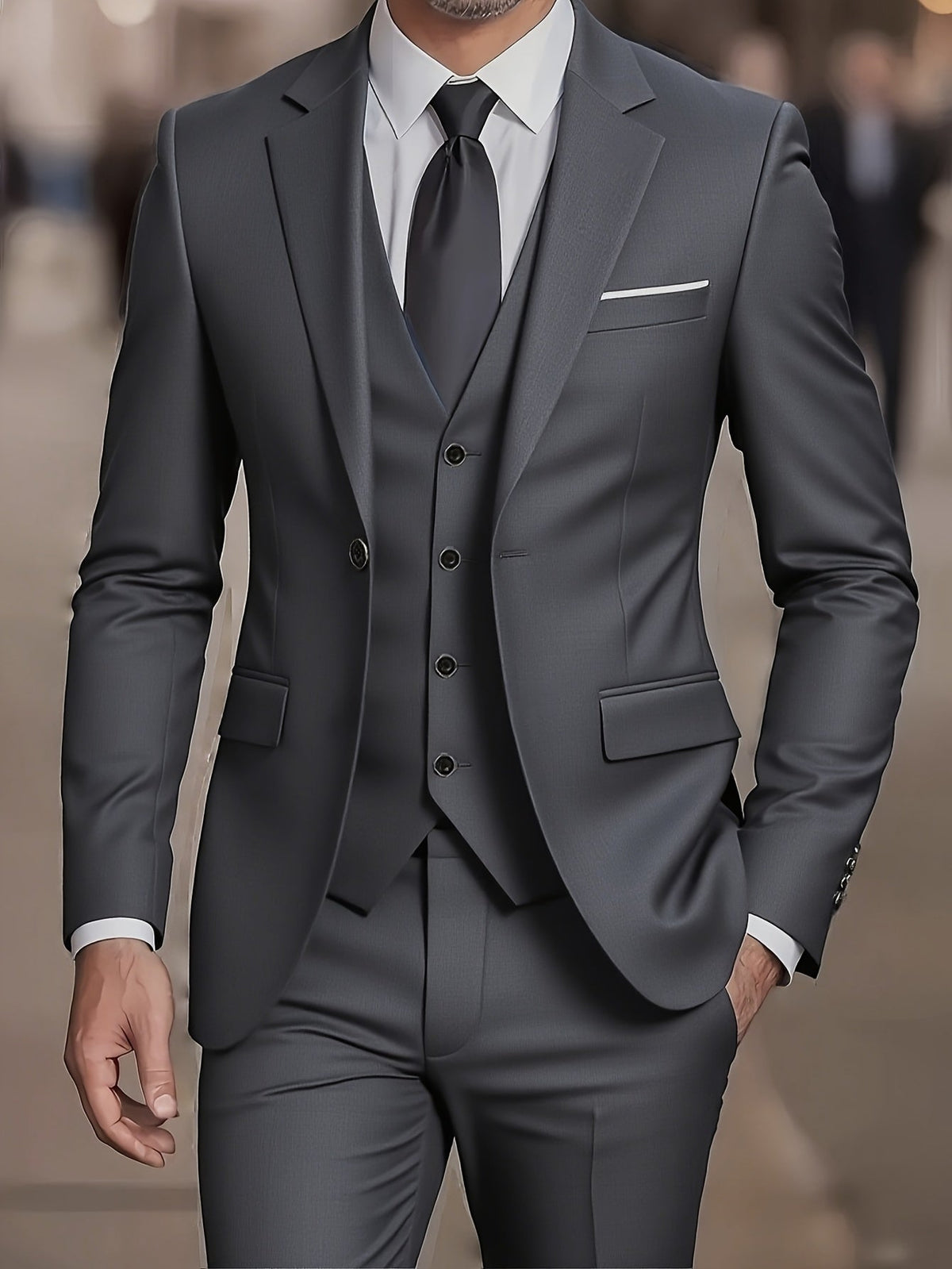 Men’s Slim Fit Three Piece Suit with Notch Lapel Jacket and Waistcoat