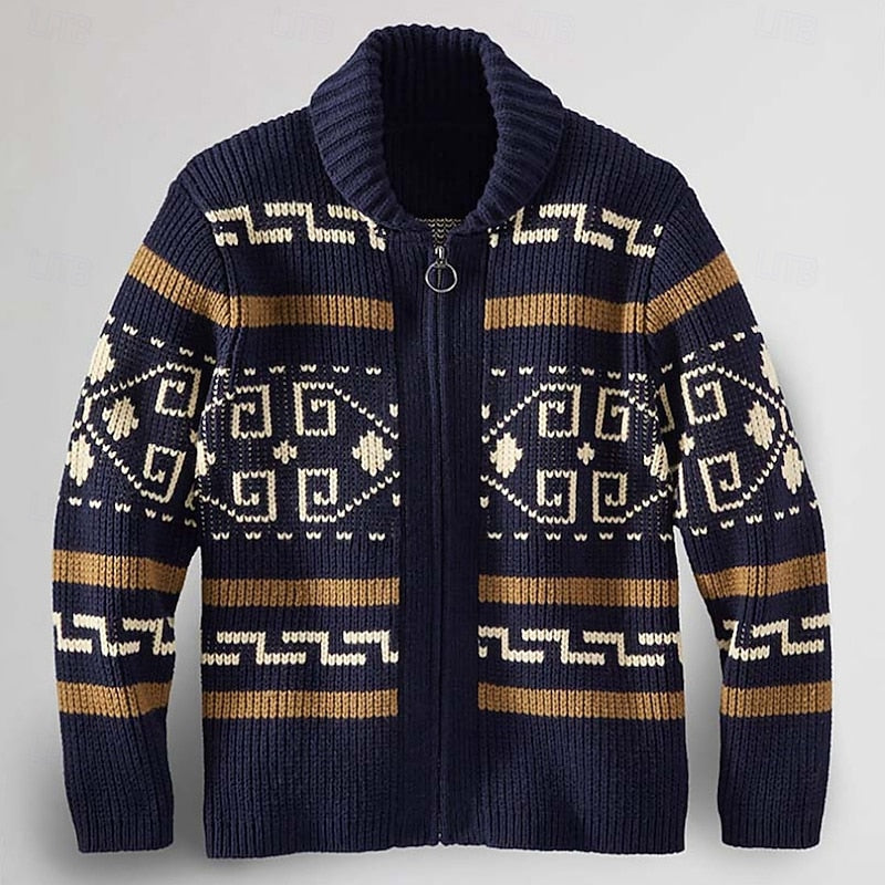 Men's Patterned Full-Zip Knit Cardigan source view 3