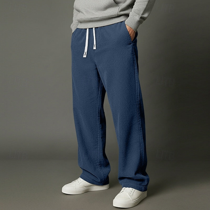 Menâs Relaxed Fit Trousers with Drawstring Elastic Waist