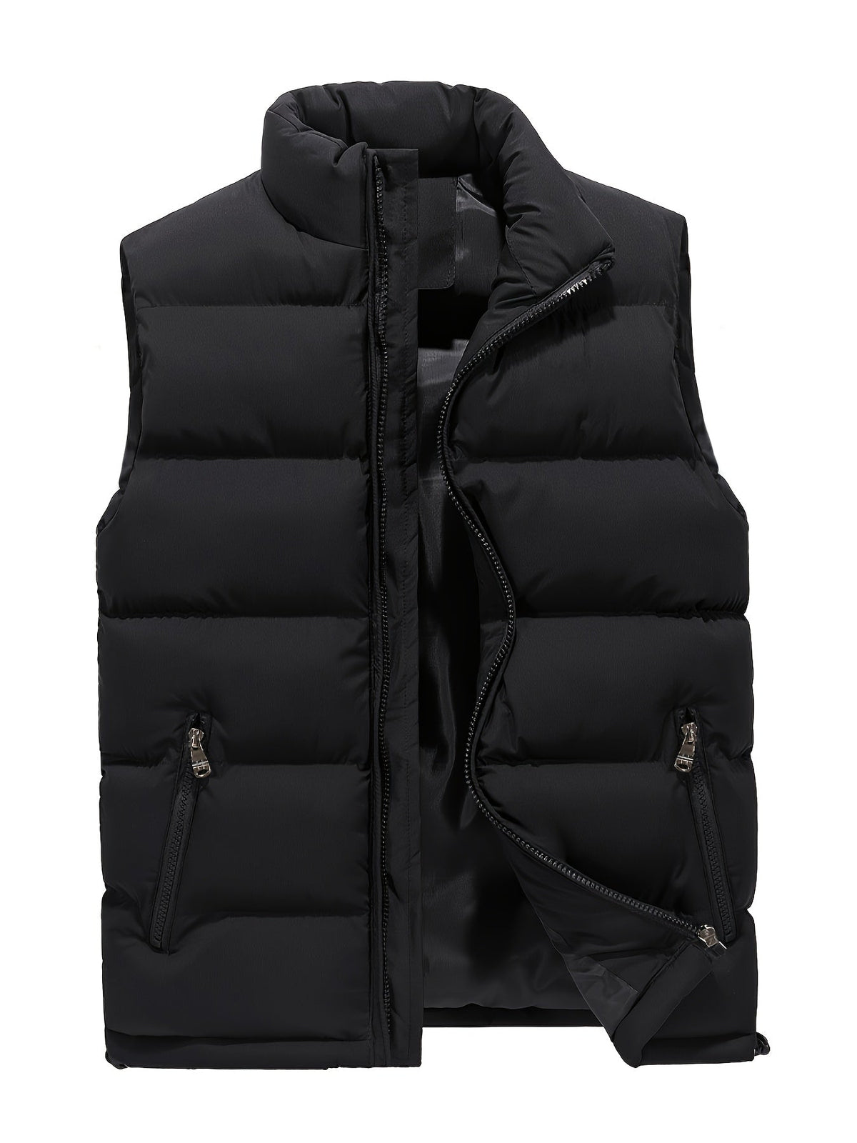 Men's Quilted Gilet with Stand Collar and Zip Pockets