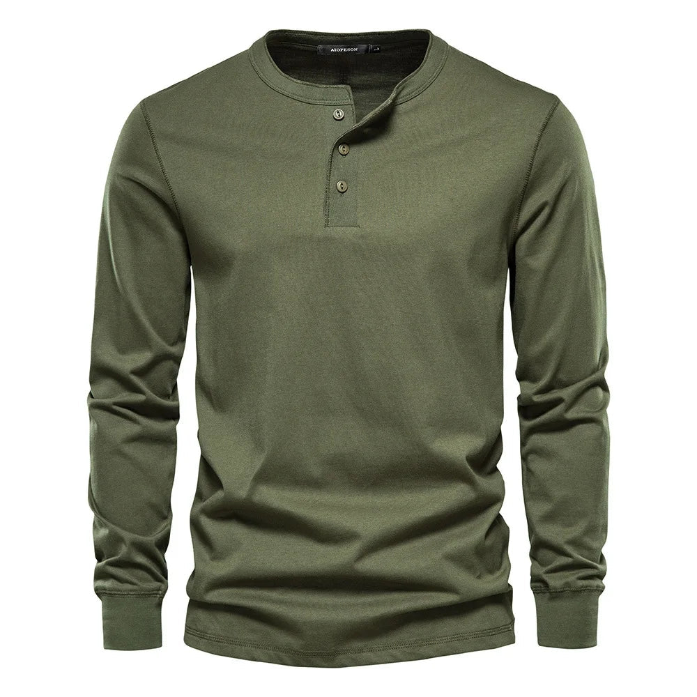 Men's Long Sleeve Henley Sweater with Contrast Collar