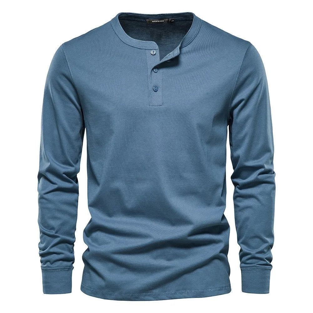 Men's Long Sleeve Henley Sweater with Contrast Collar