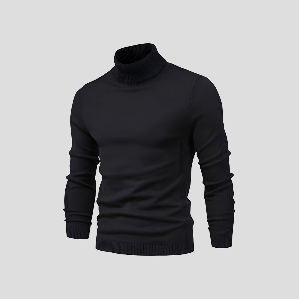 Men's Ribbed Roll Neck Jumper Slim Fit Long Sleeve Knitted Top