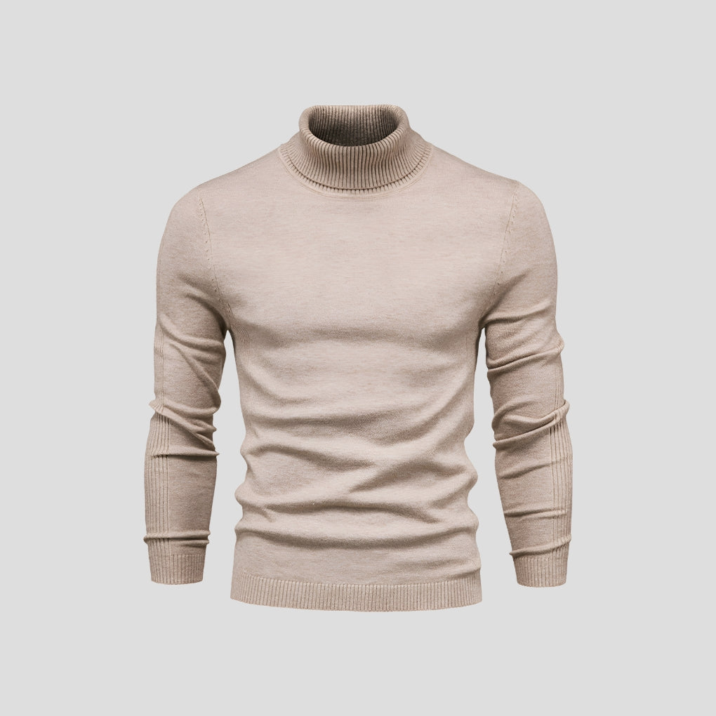 Men's Ribbed Roll Neck Jumper Slim Fit Long Sleeve Knitted Top