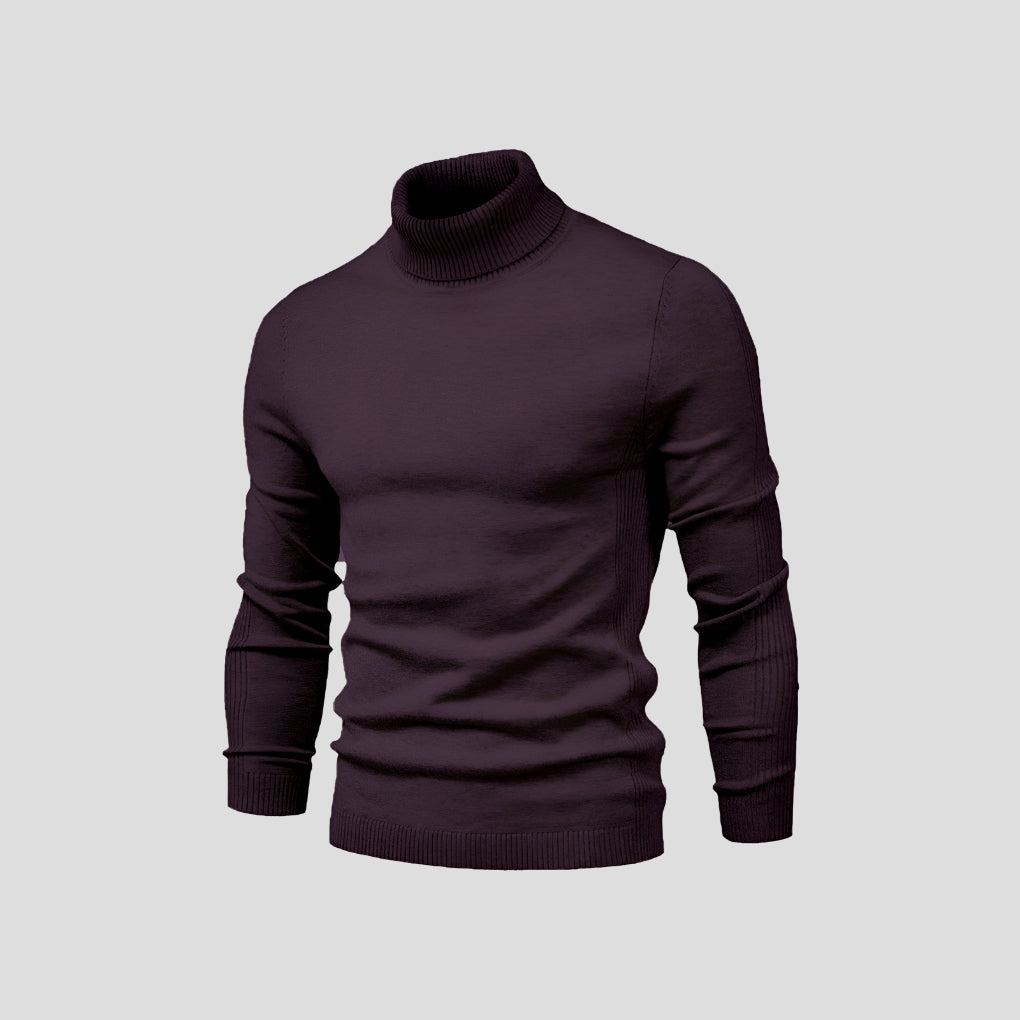 Men's Ribbed Roll Neck Jumper Slim Fit Long Sleeve Knitted Top
