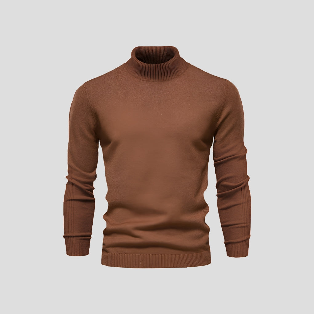 Men's Ribbed Roll Neck Jumper Slim Fit Long Sleeve Knitted Top