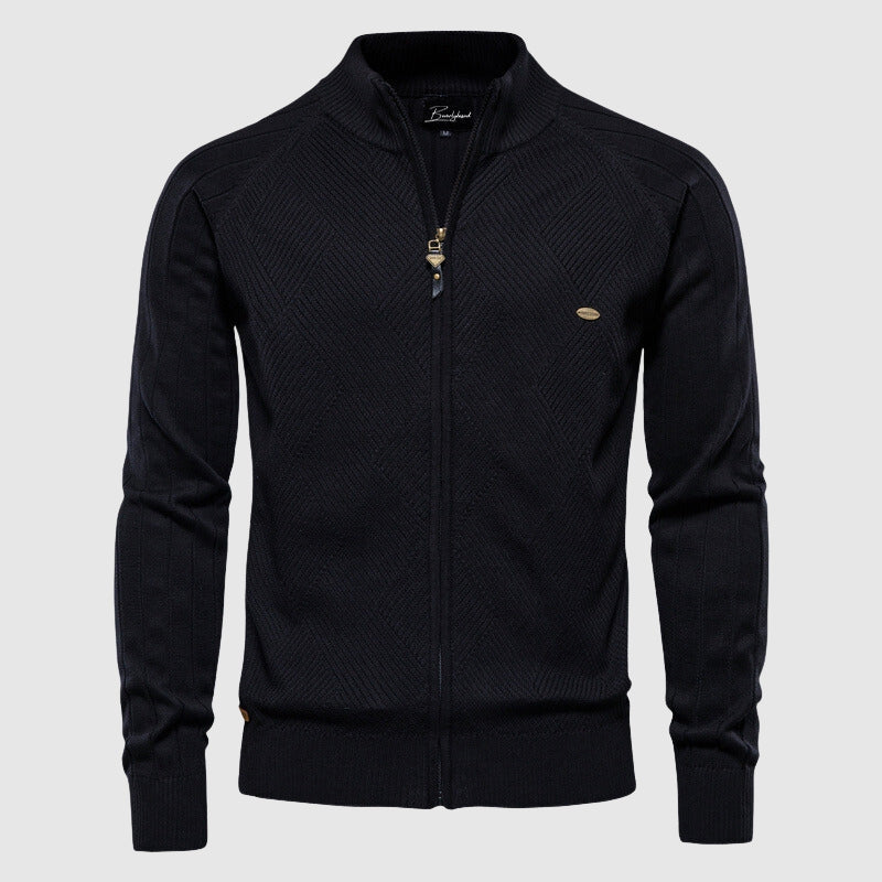 Men's Zip Through Knitted Jacket Funnel Neck Slim Fit Jumper