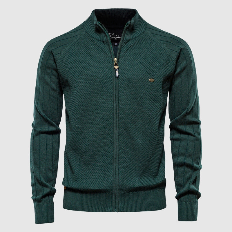 Men's Zip Through Knitted Jacket Funnel Neck Slim Fit Jumper