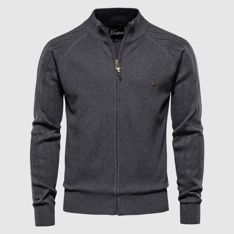 Men's Zip Through Knitted Jacket Funnel Neck Slim Fit Jumper
