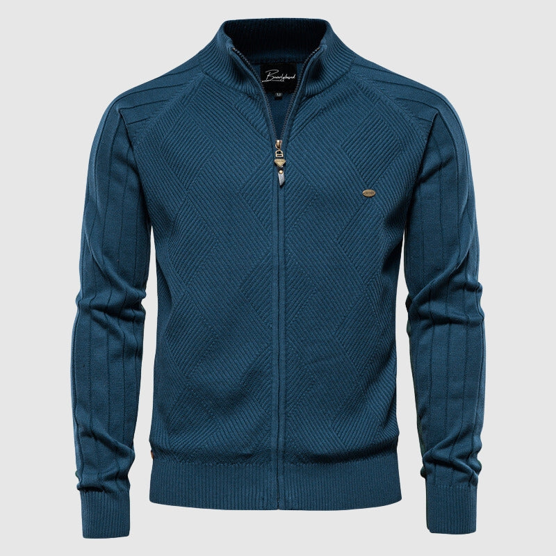 Men's Zip Through Knitted Jacket Funnel Neck Slim Fit Jumper