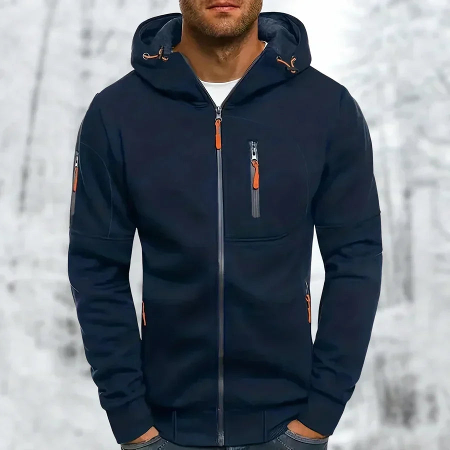 Men's Full Zip Hoodie Textured Fabric Relaxed Fit with Front Pockets