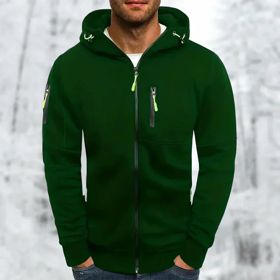 Men's Full Zip Hoodie Textured Fabric Relaxed Fit with Front Pockets