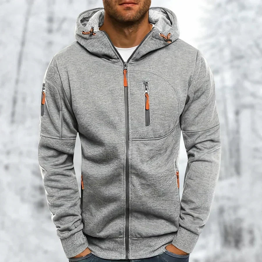Men's Full Zip Hoodie Textured Fabric Relaxed Fit with Front Pockets