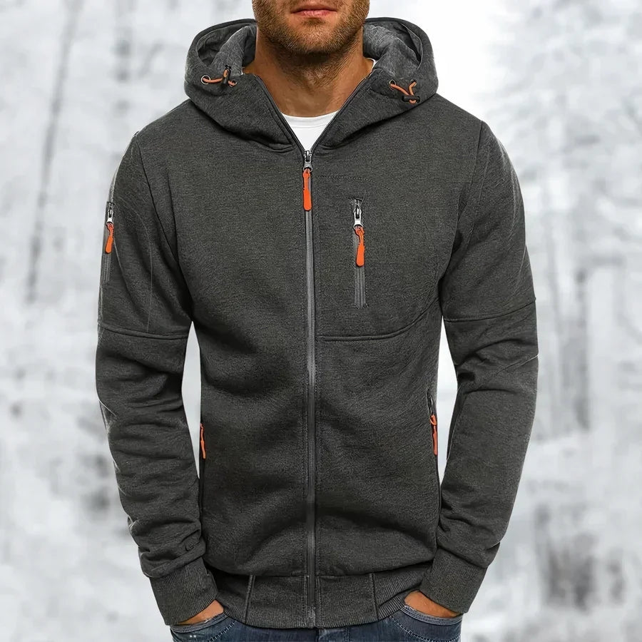 Men's Full Zip Hoodie Textured Fabric Relaxed Fit with Front Pockets