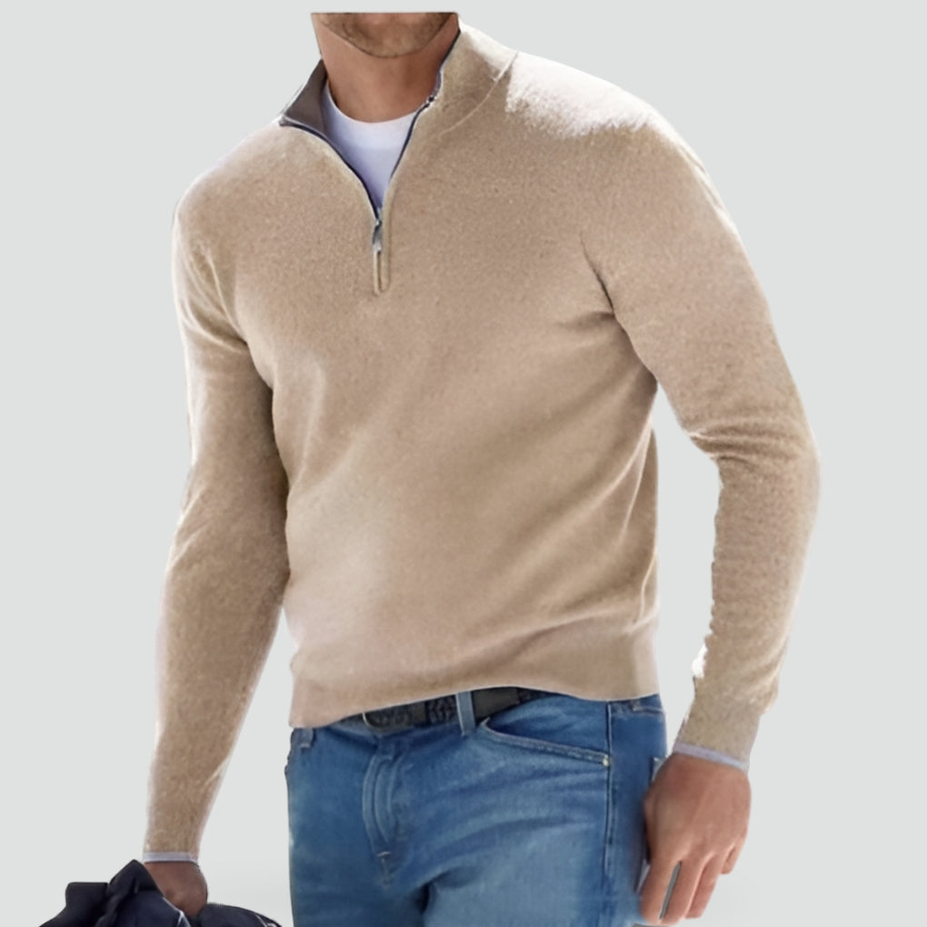 Men’s Cotton-Blend Knitted Quarter-Zip Jumper with Funnel Neck