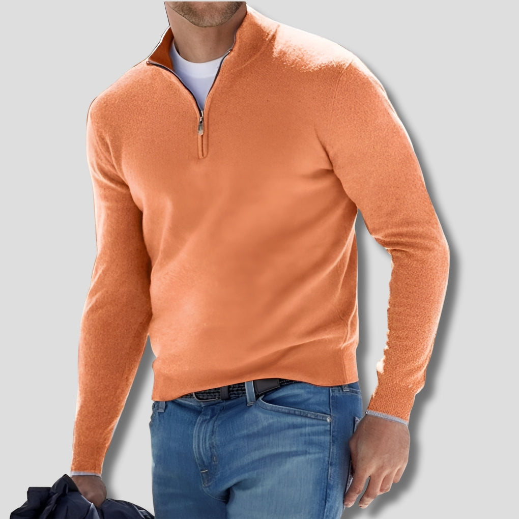 Men’s Cotton-Blend Knitted Quarter-Zip Jumper with Funnel Neck