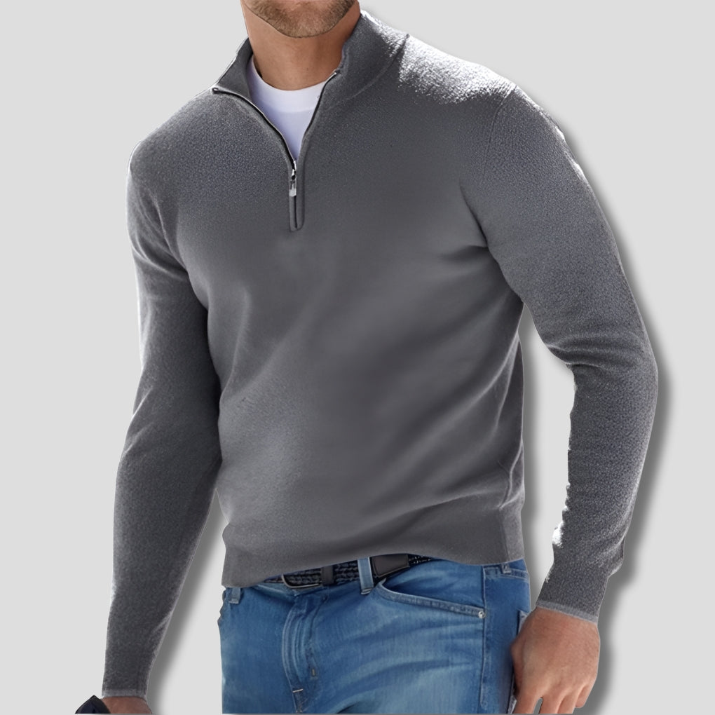 Men’s Cotton-Blend Knitted Quarter-Zip Jumper with Funnel Neck