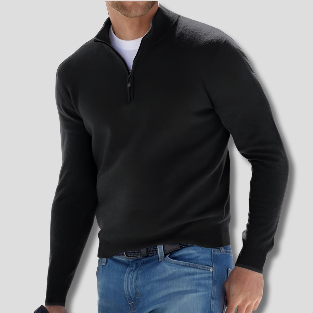 Men’s Cotton-Blend Knitted Quarter-Zip Jumper with Funnel Neck