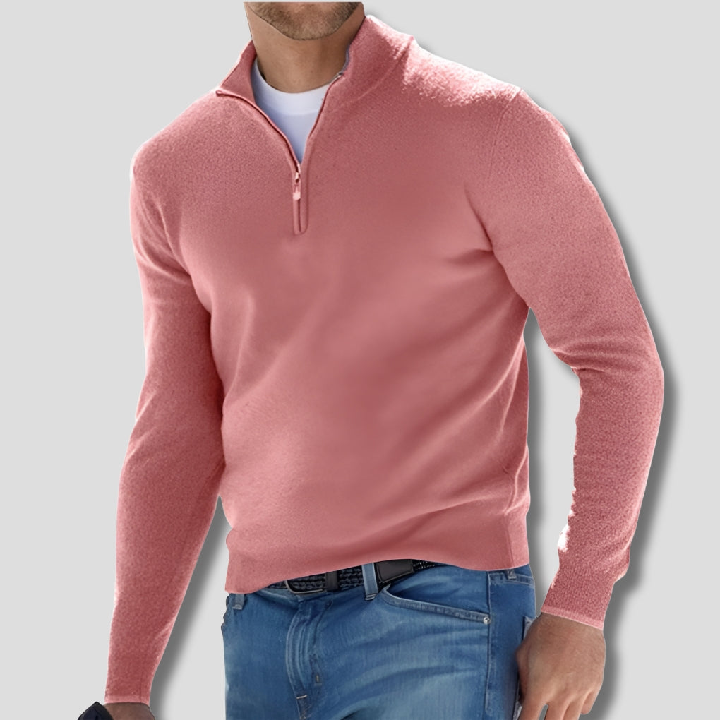 Men’s Cotton-Blend Knitted Quarter-Zip Jumper with Funnel Neck