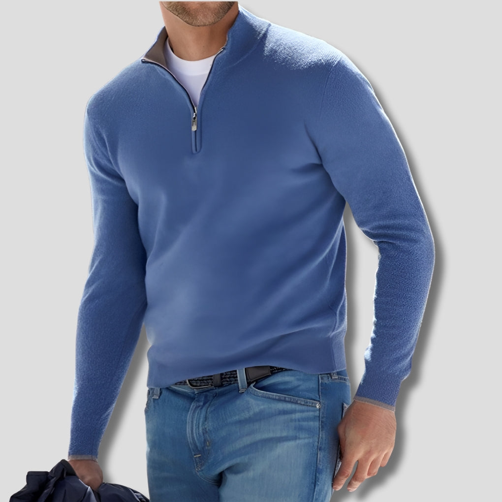 Men’s Cotton-Blend Knitted Quarter-Zip Jumper with Funnel Neck