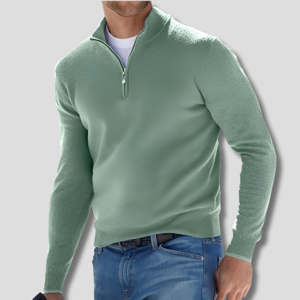 Men’s Cotton-Blend Knitted Quarter-Zip Jumper with Funnel Neck