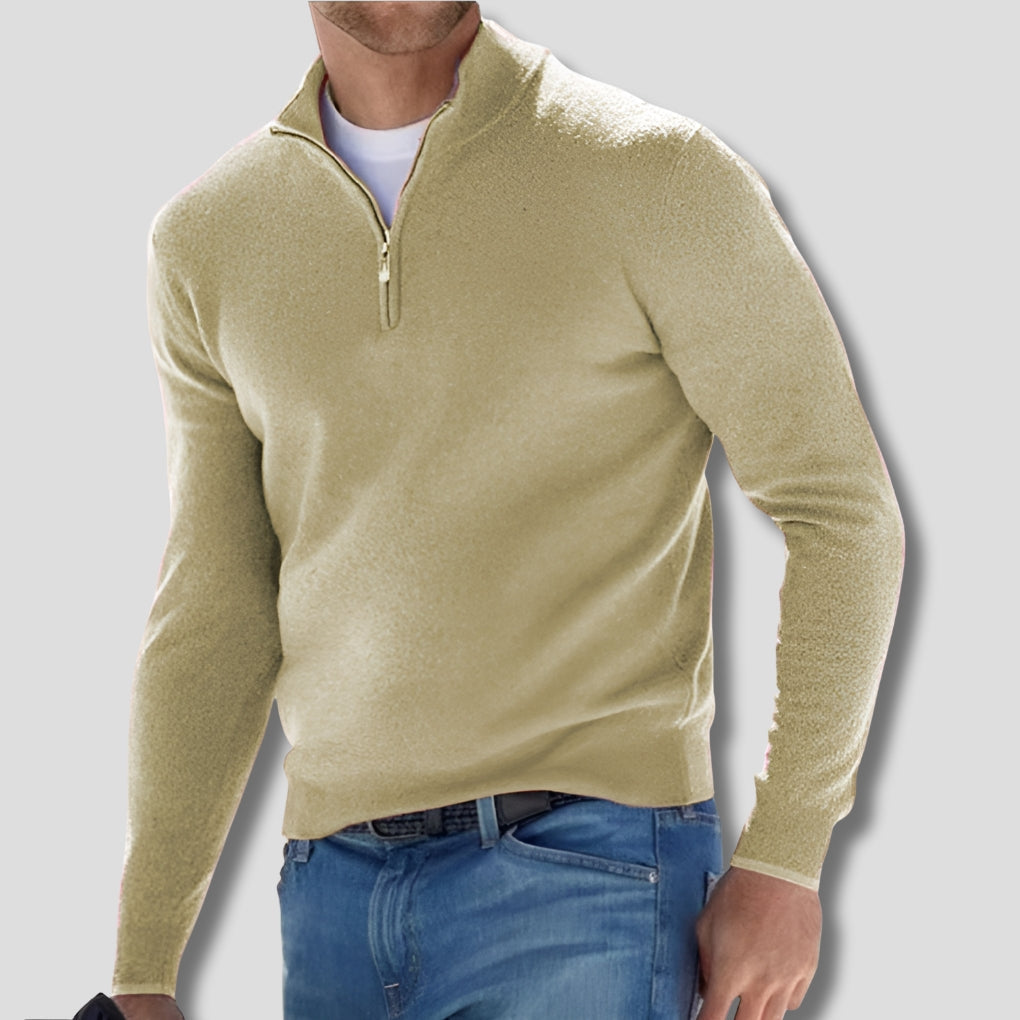 Men’s Cotton-Blend Knitted Quarter-Zip Jumper with Funnel Neck