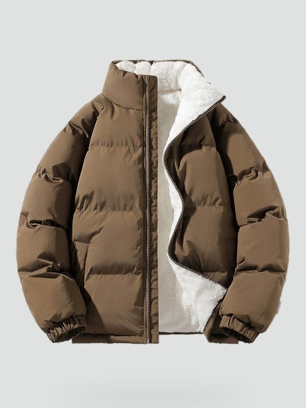 Men's Puffer Jacket with Hood and High Collar