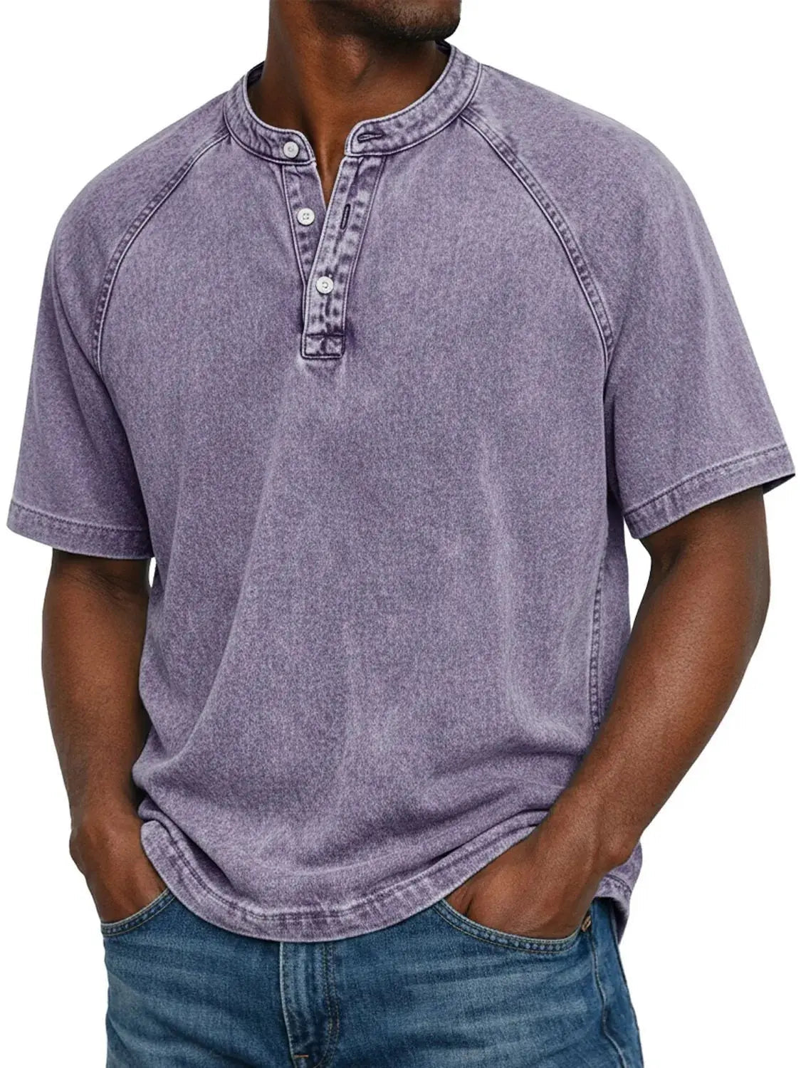 Men's Washed Cotton Henley Raglan Sleeve
