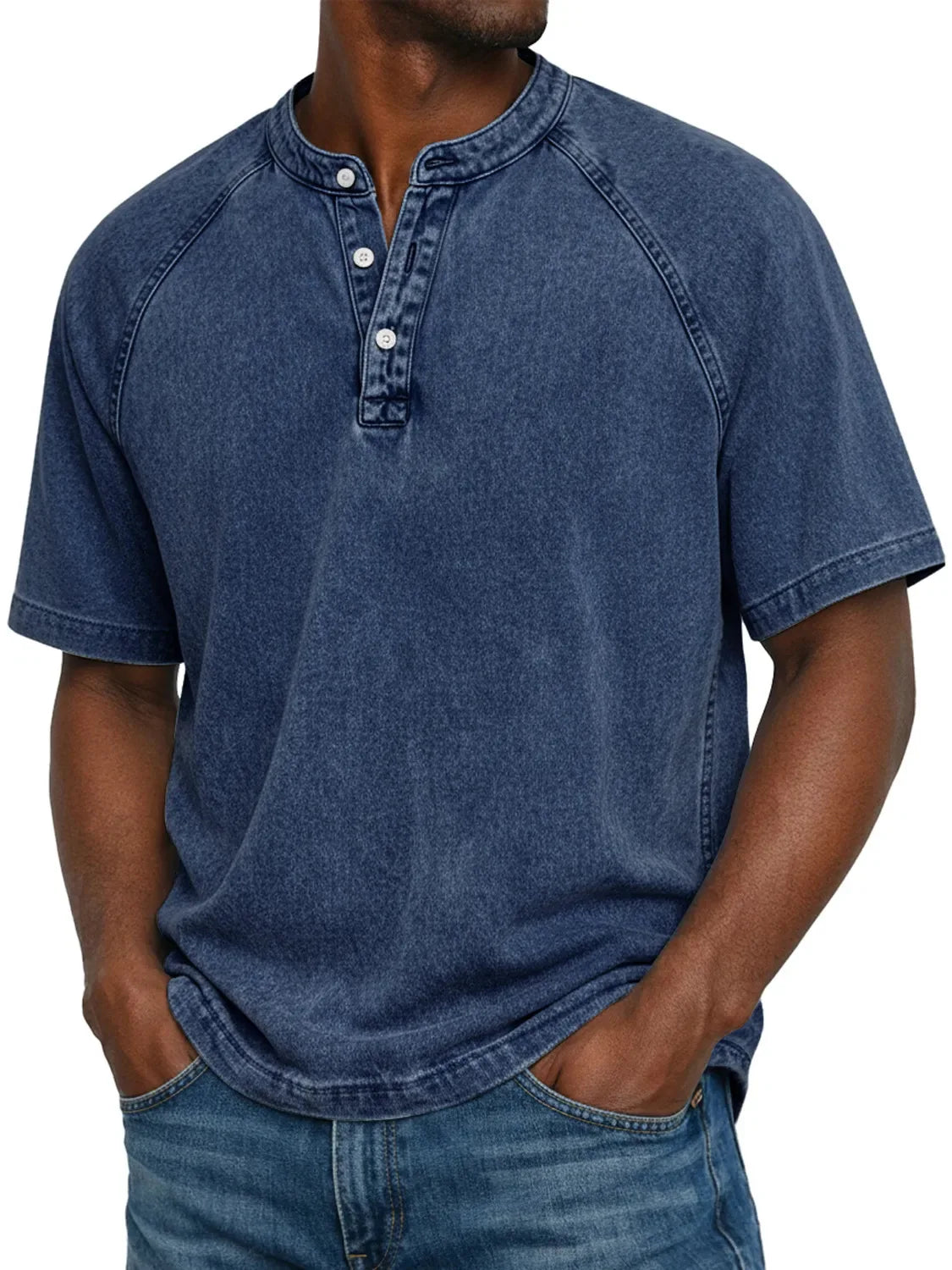 Men's Washed Cotton Henley Raglan Sleeve