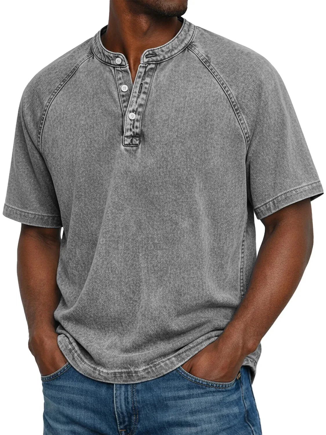 Men's Washed Cotton Henley Raglan Sleeve
