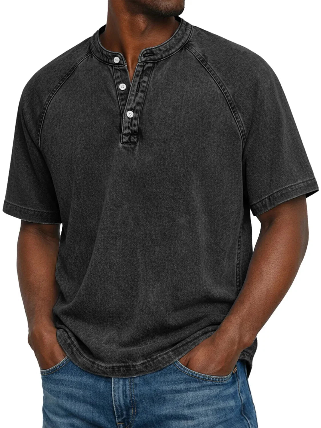 Men's Washed Cotton Henley Raglan Sleeve