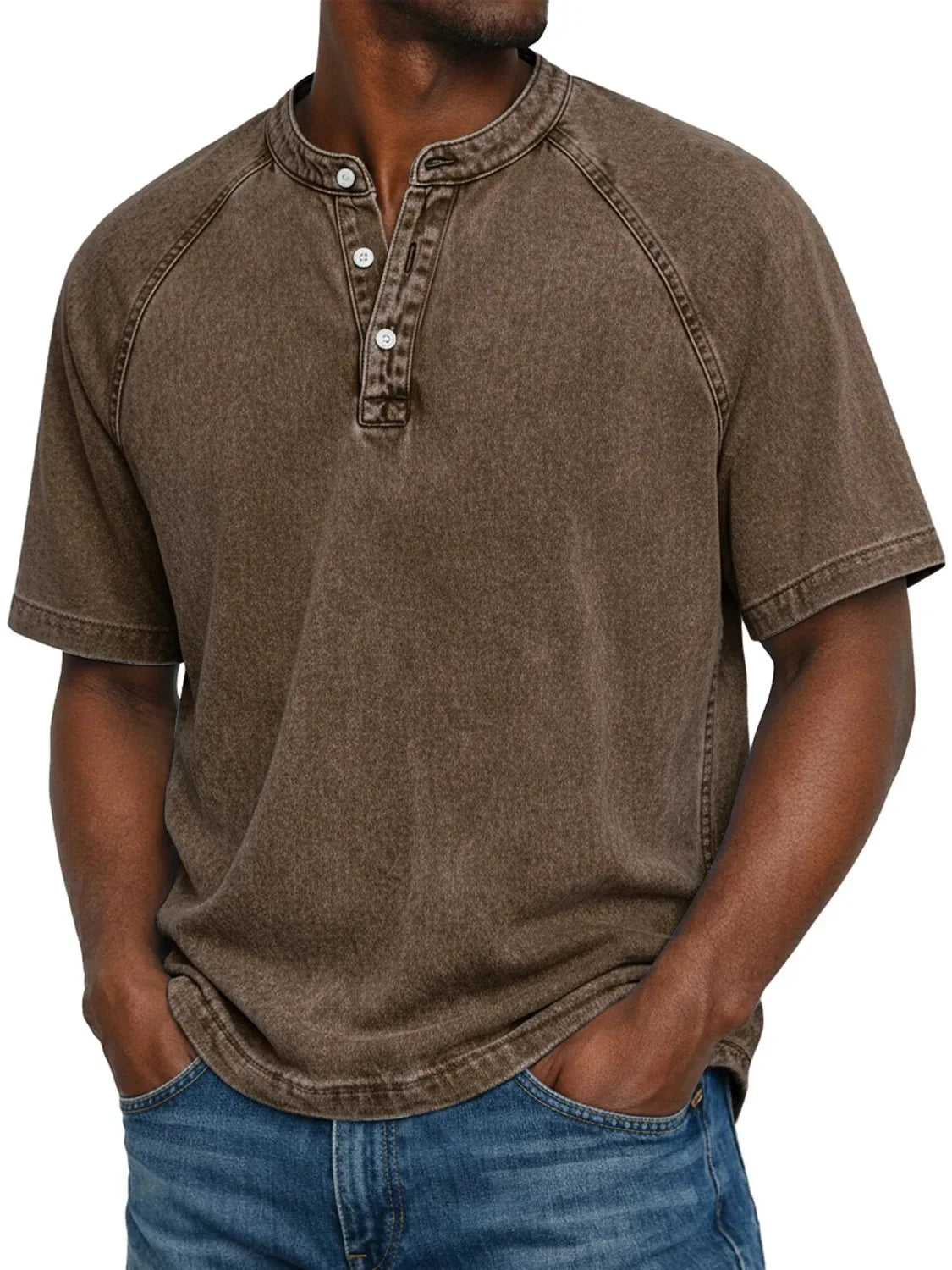 Men's Washed Cotton Henley Raglan Sleeve