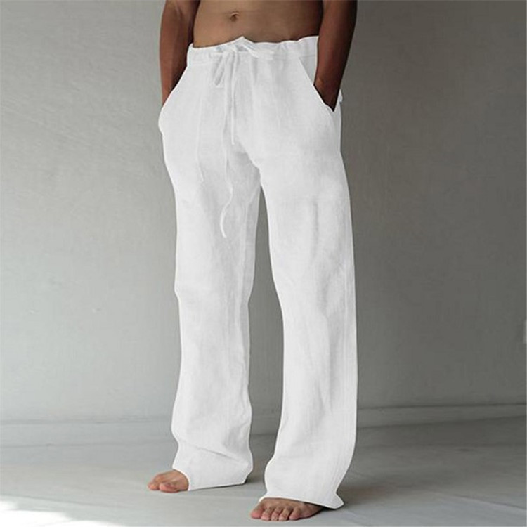 Men's Linen Trousers Drawstring Waist Straight Leg Casual