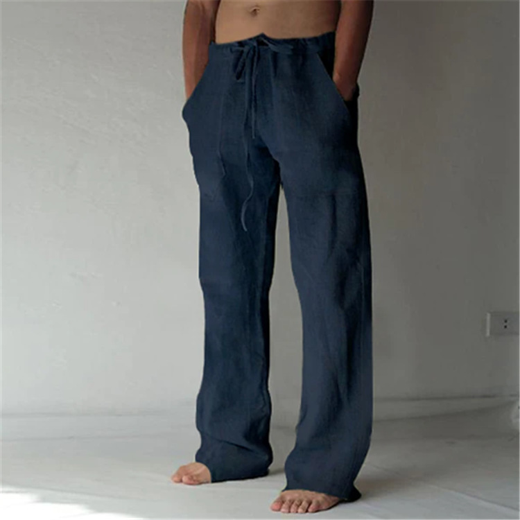 Men's Linen Trousers Drawstring Waist Straight Leg Casual